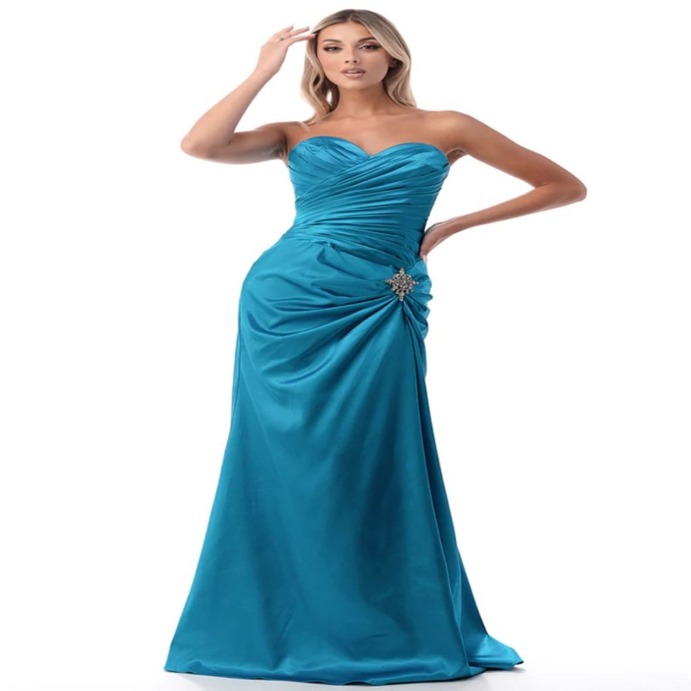 Satin Sheath Dress by Cinderella Divine -8530 (TEAL)